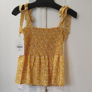 NWT Yellow Smocked Tie Front Tank Top